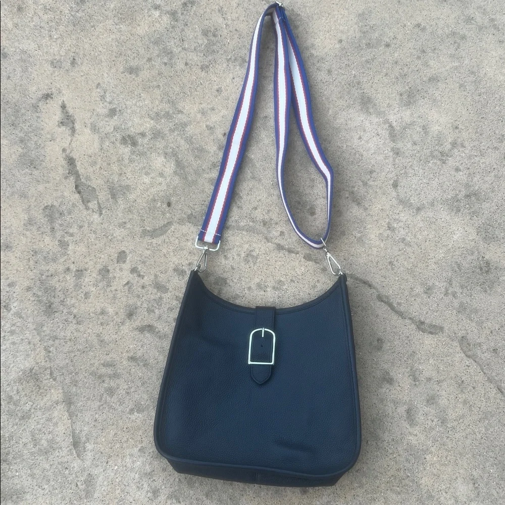 Talbots Navy Blue Leather Bucket Crossbody Purse